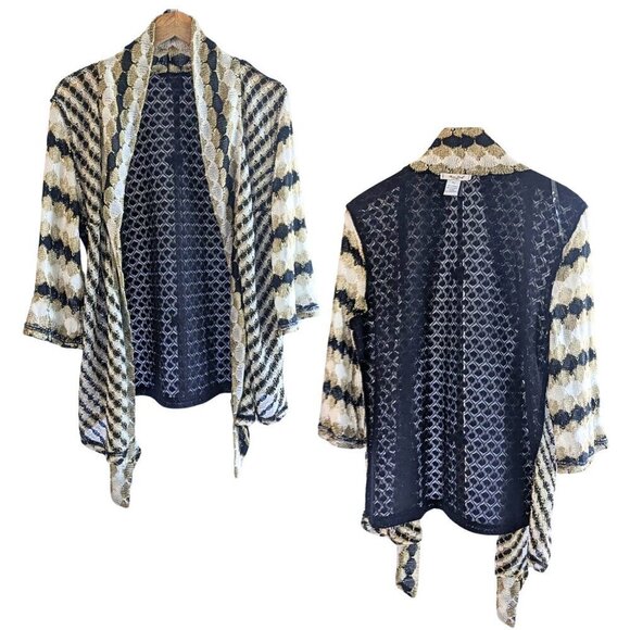 Vintage 90s MONA LEAH COUTURE Metallic Open Knit Semi-Sheer Cardigan Size XL - Picture 6 of 7